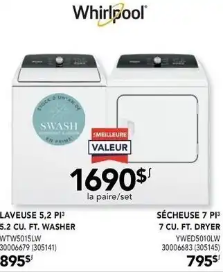 Whirlpool 5.2 CU. FT. Washer and 7 CU. FT. Dryer