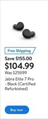 Walmart Jabra elite 85t earbuds | titanium black | certified refurbished offer