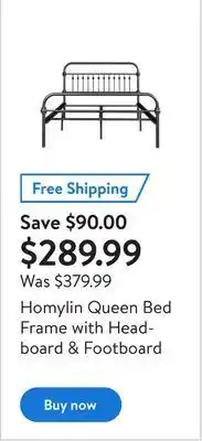 Walmart Homylin queen bed frame with headboard & footboard offer