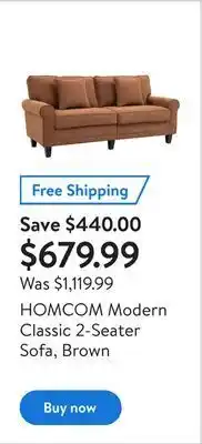 Walmart Homcom modern classic 2-seater sofa, brown offer