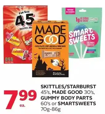 Skittles/starburst, made good, gummy body parts or smartsweets