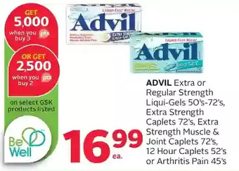 Rexall Advil extra or regular strength liqui-gels, extra strength caplets, extra strength muscle & joint caplets, 12 hour caplets or offer