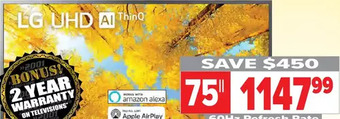 2001 Audio Video Lg 4k uhd hdr10 pro. 75" offer