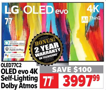2001 Audio Video Lg oled evo 4k self-lighting dolby atmos. 77" offer