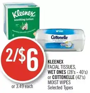 Shoppers Drug Mart Kleenex facial tissues, wet ones or cottonelle moist wipes offer
