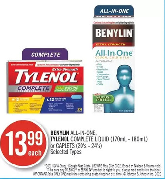 Shoppers Drug Mart Benylin all-in-one, tylenol complete liquid or caplets offer