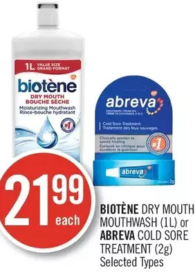 Shoppers Drug Mart Biotène dry mouth mouthwash or abreva cold sore treatment offer