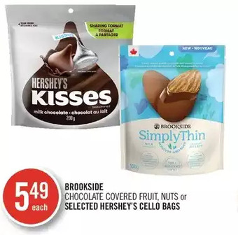 Shoppers Drug Mart Brookside chocolate covered fruit, nuts or hershey's cello bags offer
