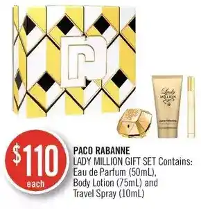 Shoppers Drug Mart Paco rabanne lady million gift set: eau de parfum, body lotion and travel spray offer