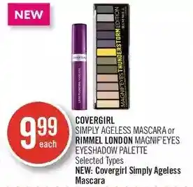 Shoppers Drug Mart Covergirl simply ageless mascara or rimmel london magnif'eyes eyeshadow palette offer
