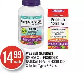 Shoppers Drug Mart Webber naturals omega-3 or probiotic natural health products offer