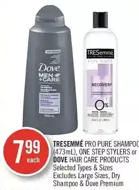 Shoppers Drug Mart Tresemmé pro pure shampoo, one step stylers or dove hair care products offer