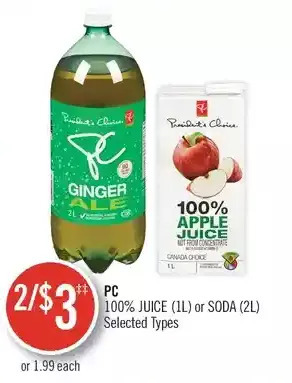 Shoppers Drug Mart Pc 100% juice or soda offer
