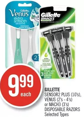 Shoppers Drug Mart Gillette sensor2 plus, venus or mach3 disposable razors offer