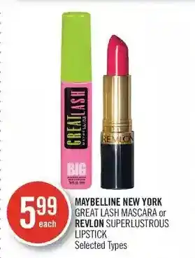 Shoppers Drug Mart Maybelline new york great lash mascara or revlon superlustrous lipstick offer
