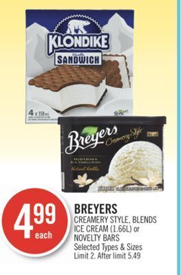 Shoppers Drug Mart Breyers creamery style, blends ice cream (1.66l) or novelty bars offer