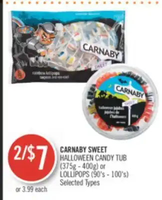 Shoppers Drug Mart Carnaby sweet halloween candy tub (375g - 400g) or lollipops (90's - 100's) offer