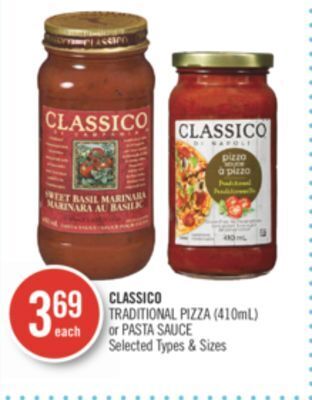 Shoppers Drug Mart Classico traditional pizza (410ml) or pasta sauce offer