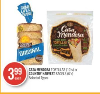 Shoppers Drug Mart Casa mendosa tortillas (10's) or country harvest bagels (6's) offer