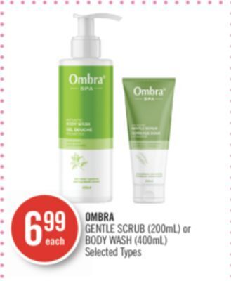 Shoppers Drug Mart Ombra gentle scrub (200ml) or body wash (400ml) offer