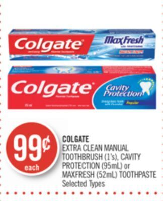 Shoppers Drug Mart Colgate extra clean manual toothbrush (1's), cavity protection (95ml) or maxfresh (52ml) toothpaste offer