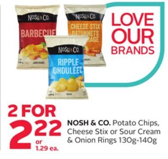 Rexall Nosh & co. potato chips, cheese stix or sour cream & onion rings offer