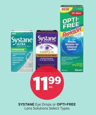 Rexall Systane eye drops or opti-free lens solutions offer