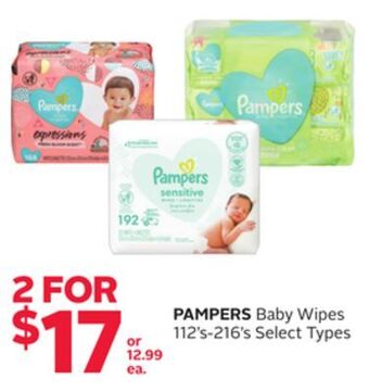 Rexall Pampers baby wipes 112' s-216' s offer