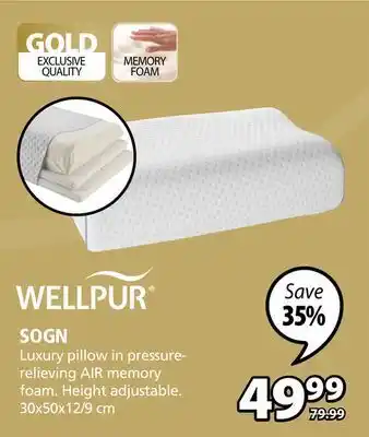 JYSK Wellpur sogn luxury pillow in pressure- relieving air memory foam offer