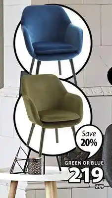 JYSK Udsbjerg mid-century style armchair with grey fabric blue or olive offer