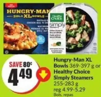 FreshCo Hungry-Man XL Bowls 369-397g or Healthy Choice Simply Steamers 255-283g offer