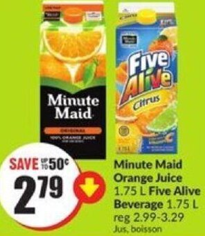 FreshCo Minute Maid Orange Juice 1.75 L Five Alive Beverage 1.75 L offer