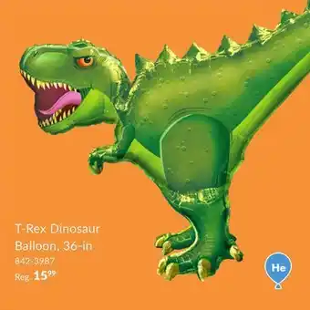 Party City Giant t-rex dinosaur foil balloon for birthday party, helium inflation included, 36-in offer