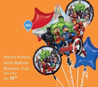 Party City Marvel powers unite foil balloon bouquet, helium inflation included, 5-pc offer