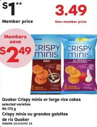 Independent Grocer Quaker crispy minis or large cakes offer
