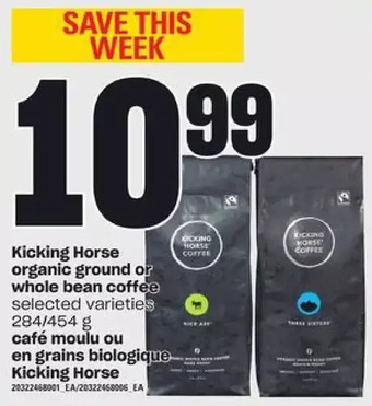 Independent Grocer Kicking horse organic ground or whole bean coffee offer