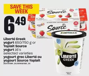Independent Grocer Liberté greek yogurt or yoplait source yogurt offer
