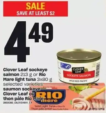 Clover leaf sockeye salmon or rio mare light tuna