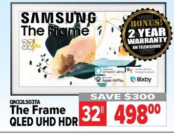 2001 Audio Video Samsung 32" the frame qled uhd hdr offer