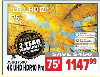 2001 Audio Video Lg 75" 4k uhd hdr10 pro offer