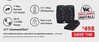 Visions Electronics Command start 1-way remote starter with two 1-way fm remotes and up to 3000 feet range offer