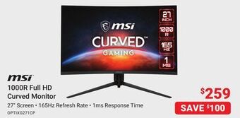 Visions Electronics Msi 1000r full hd curved monitor offer