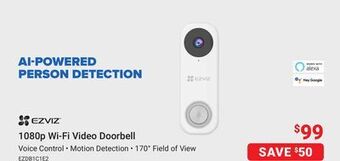 Visions Electronics Ezviz 1080p wi-fi video doorbell offer
