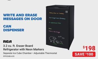 Visions Electronics Rca 3.2 cu. ft. eraser board refrigerator with neon markers offer