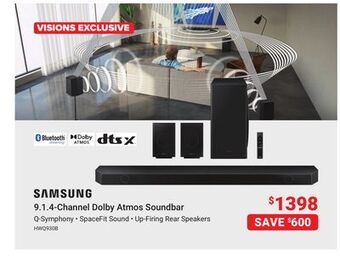 Visions Electronics Samsung 9.1.4-channel dolby atmos soundbar offer