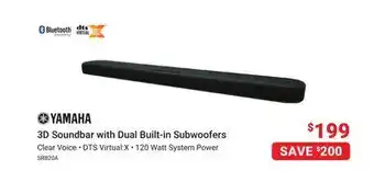 Visions Electronics Yamaha 3d soundbar with dual built-in subwoofers offer
