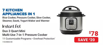 Visions Electronics Instant pot duo 3 quart mini multi-use 7-in-1 pressure cooker offer
