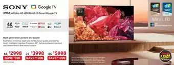 Visions Electronics Sony x95k 4k ultra hd hdr mini led smart google tv 65" offer