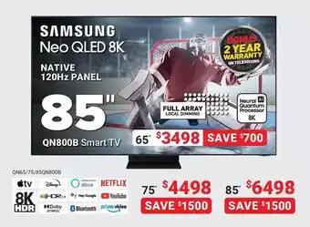Visions Electronics Samsung neo qled 8k 85" qn800b smart tv offer