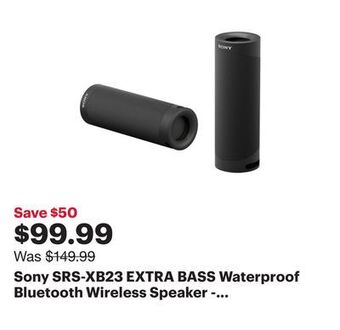 Best Buy Sony srs-xb23 extra bass waterproof bluetooth wireless speaker - black offer